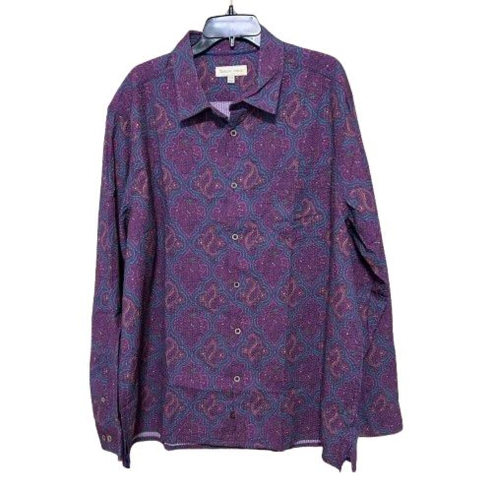 Territory Ahead Long Sleeve Button Front Shirt Mens XXL Purple Paisley Textured